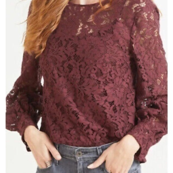 Allison Joy Lace Top Wine Burgundy AVIVA  Long Sleeve Sienna s shirt blouse NWOT - Picture 2 of 14